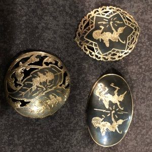 3  vintage sterling brooches